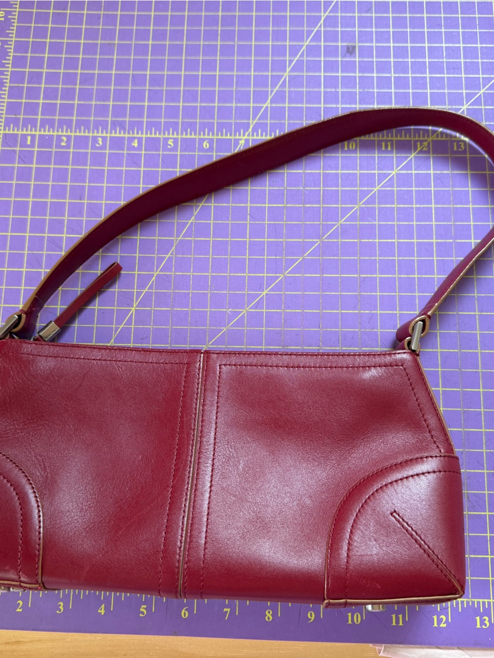 Red leather handbag